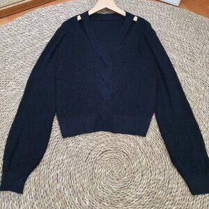 🖤 Navy Deep V-Neck Crossover Crop Knit Sweater ✨